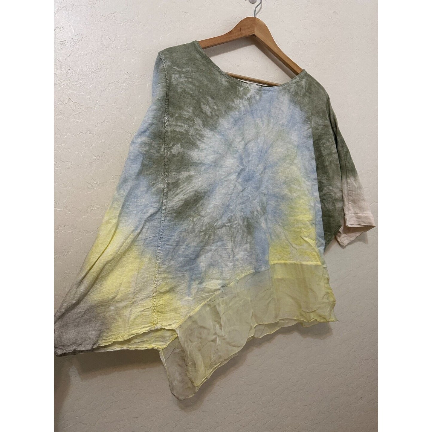 Belle France Womans Tie Dye Top Size XL Linen Silk Boho Lagenlook Y2K Hippie Art