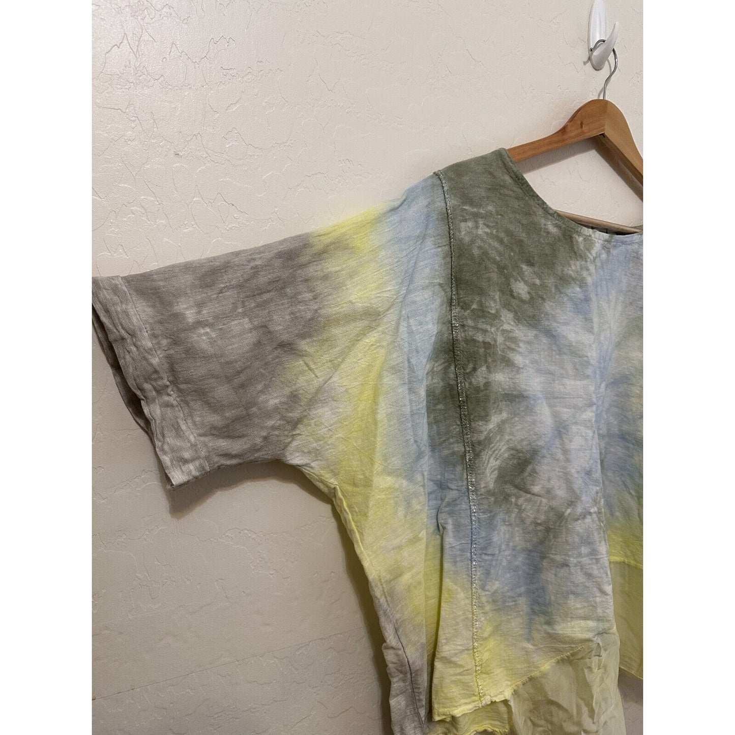 Belle France Womans Tie Dye Top Size XL Linen Silk Boho Lagenlook Y2K Hippie Art