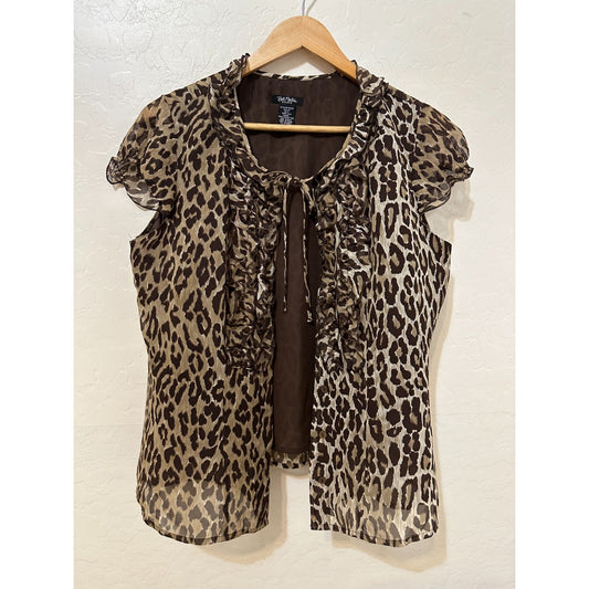 Y2K Vintage Bob Mackie Studio Womans Silk Open Front Animal Print Top Size 10