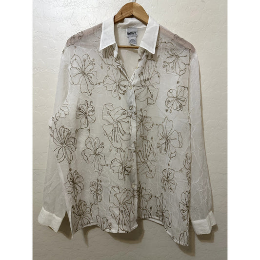 Vintage Bonworth Womans Embroidered Top Sz L Artsy Old Money Y2k Elegant Floral