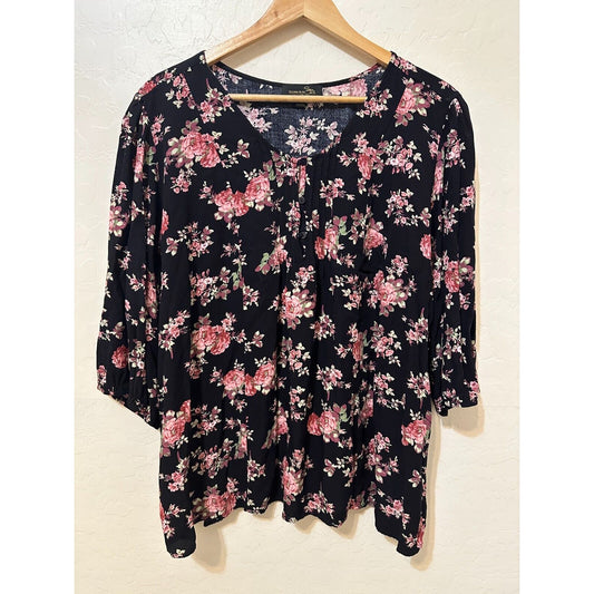 Suzanne Betro Womans Floral Cottagecore Henely Top Size 3x Boho Beachy Hippie