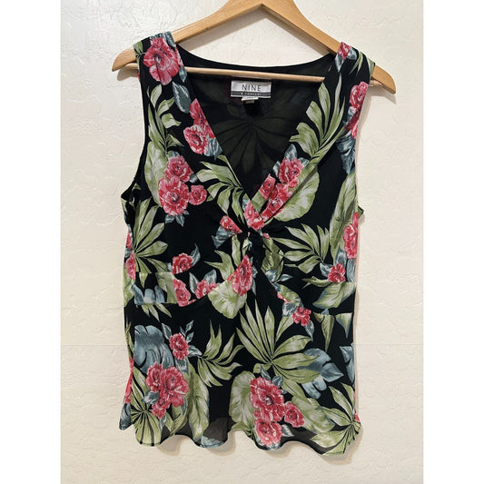 Vintage Nine & Company Woman Babydoll Top Sz 16 Y2K Floral Resort Aloha Hawaiian