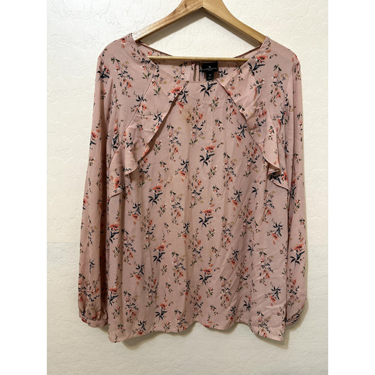 Worthington Womans Floral Top Size 1X Ruffle Cottagecore Boho Dainty Beachy work