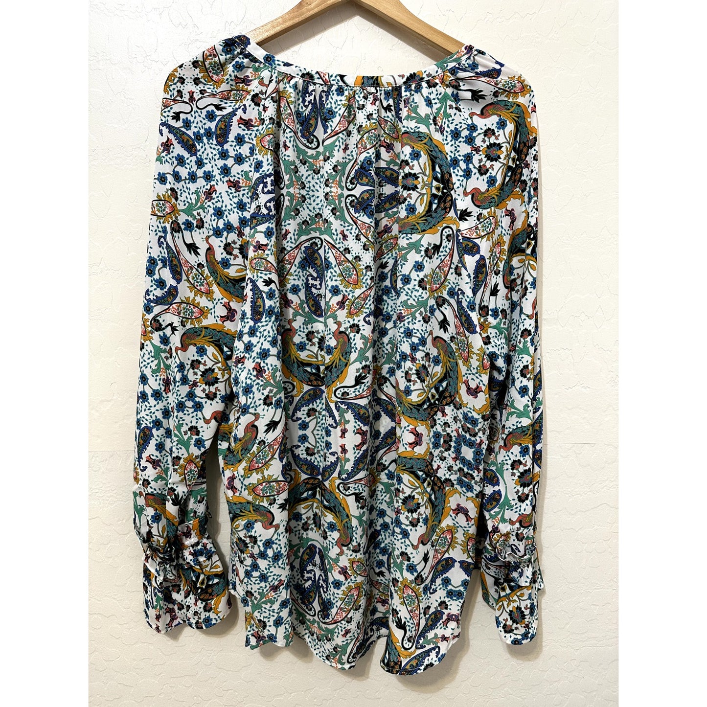 Belle & Sky Womans Long Sleeve Top Size 2XL Peacock Print Boho Artsy  Hippie Y2K